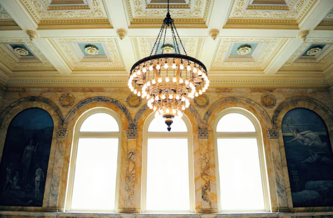 Rustic Ceiling Lamps and Black & Gold Bedside Lamps: Blending Warmth with Sophistication