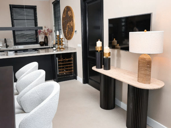 Black and Gold Table Lamps with Blue Lampshades: A Bold Way to Refresh Your Décor